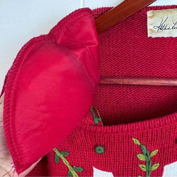 Vintage Christmas Red Cotton Beaded Appliqué Pullover Sweater Women’s Size M/L - Picture 13 of 13